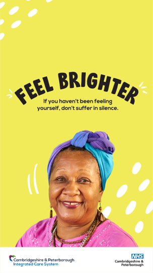 Feel Brighter Campaign image with an older woman smiling